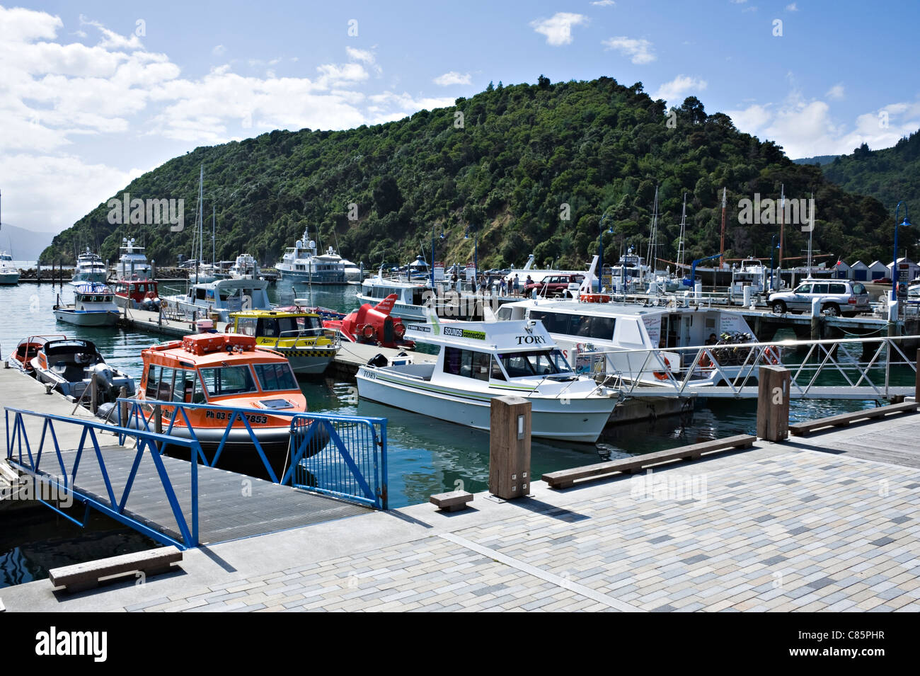 Boat and Yacht Marina in Queen Charlotte Sound Picton Coastal Town South Island New Zealand NZ Stock Photo