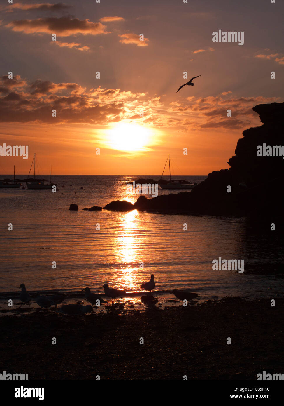 Trearddur Bay, Anglesey, Wales. Sunset over beach Stock Photo