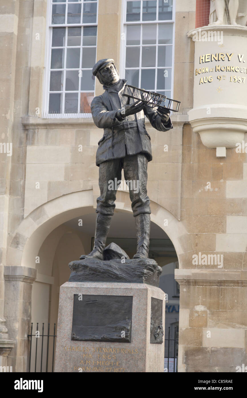 Statue of Rolls in Agincourt Square, Monmouth Rolls Royce Cars Stock Photo