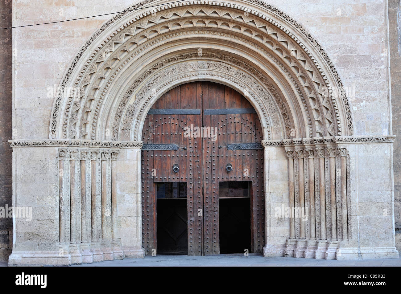 Romanesque door of the cathedral of Valencia, Spain Stock Photo