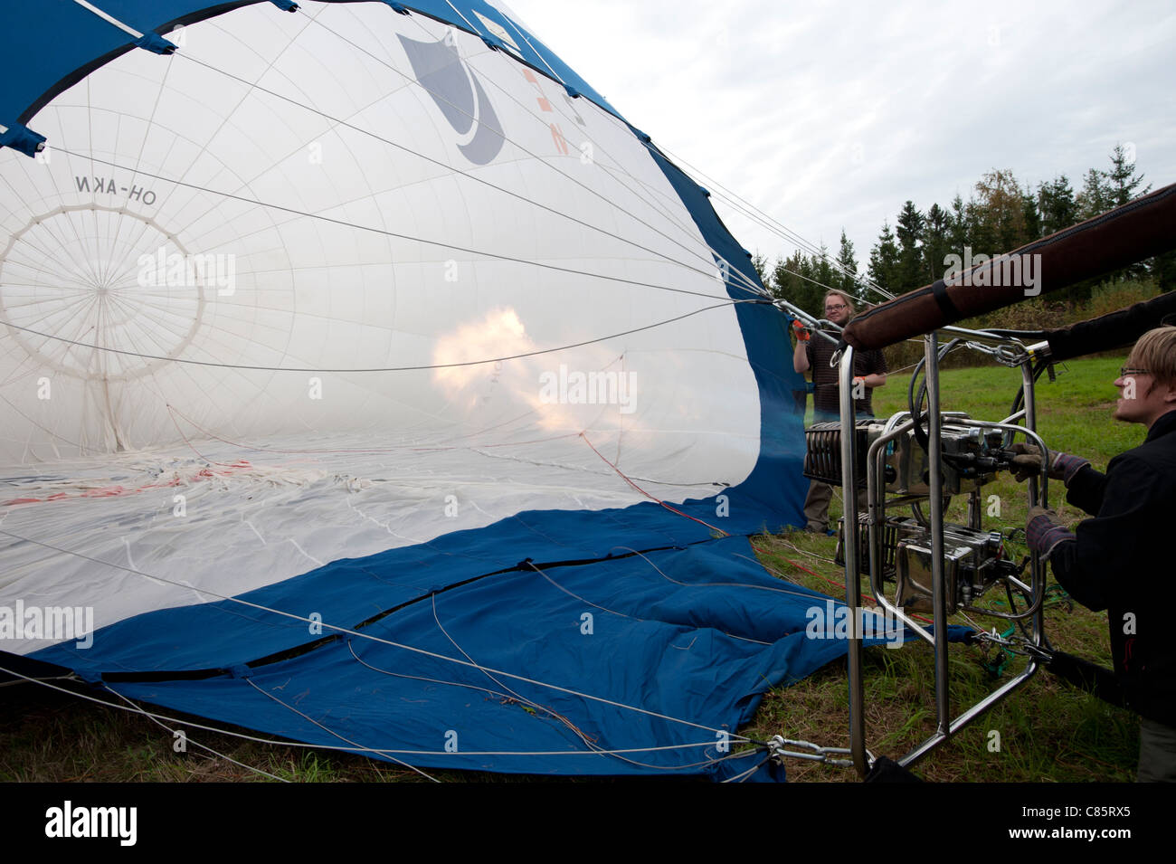 Filling up a balloon before flight in Oulu, Finland Stock Photo