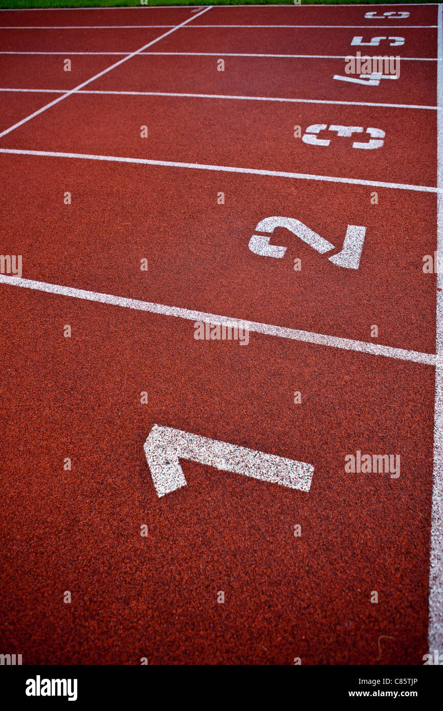 Sport grounds concept Athletics Track Lane Numbers Stock Photo Alamy