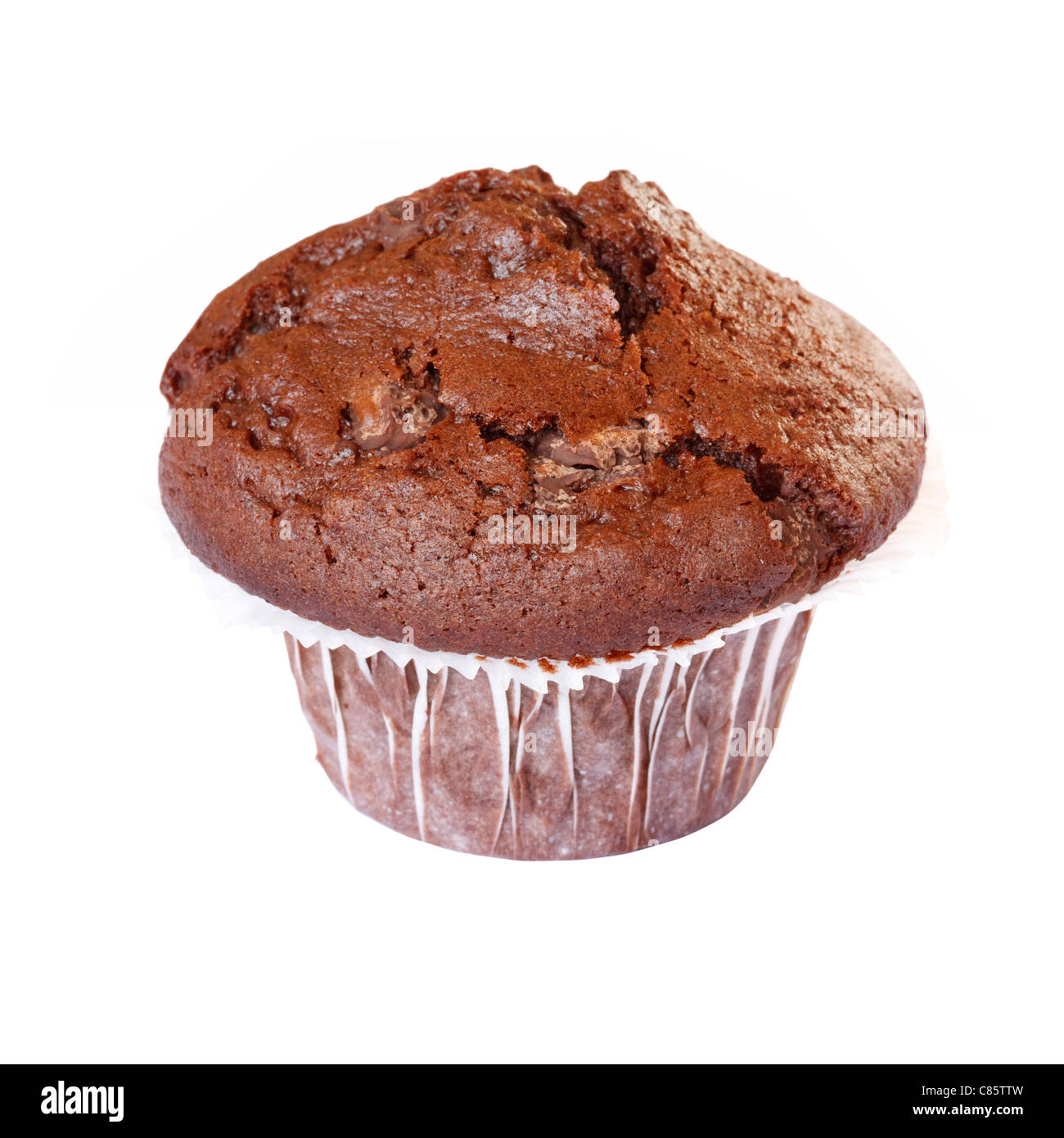 Chocolate chip muffin cup isolated against a white background with clipping path Stock Photo