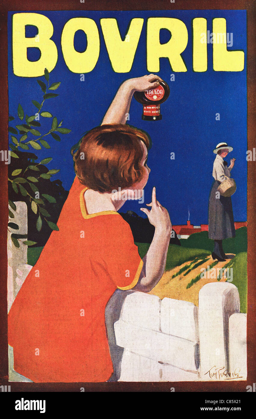 Classic advertisement 1920s Original magazine colour advertising BOVRIL beef drink Stock Photo