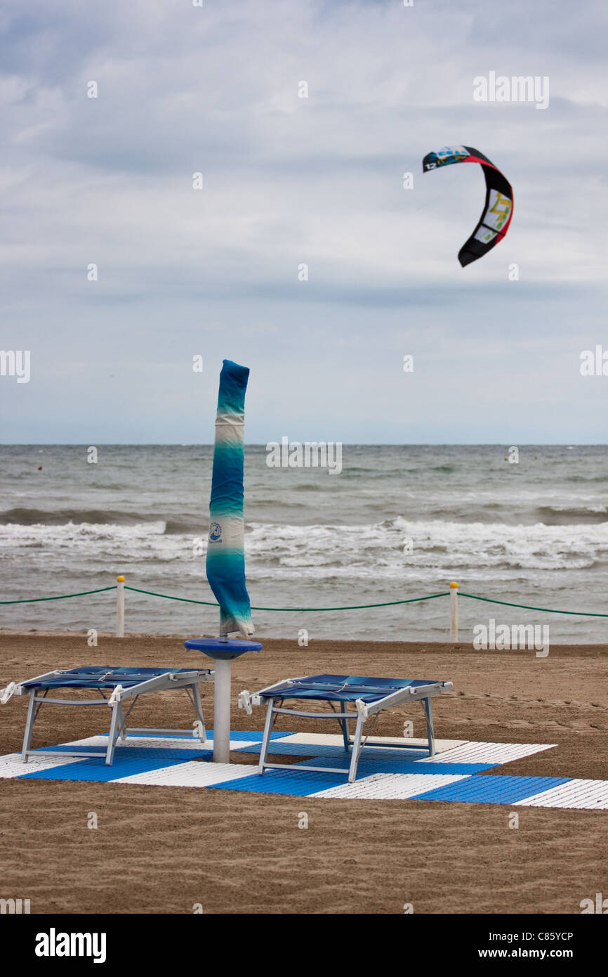 Kitesurf in Sottomarina beach Stock Photo
