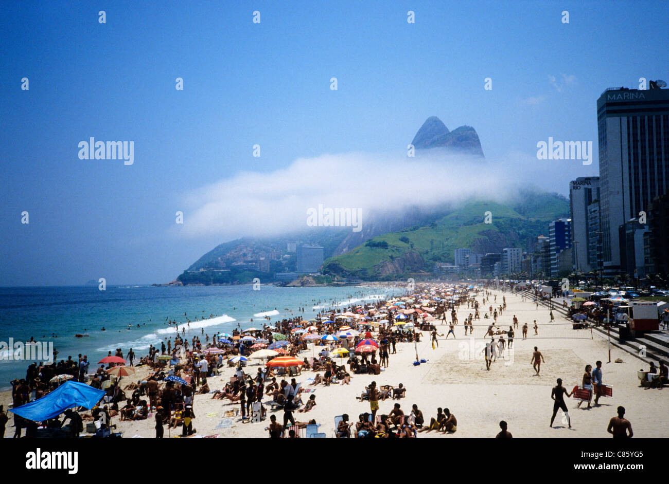 Rio de Janeiro, Brazil. Ipanema and Leblon beaches with the Dois Irmaos (Two Brothers) mountain. Stock Photo