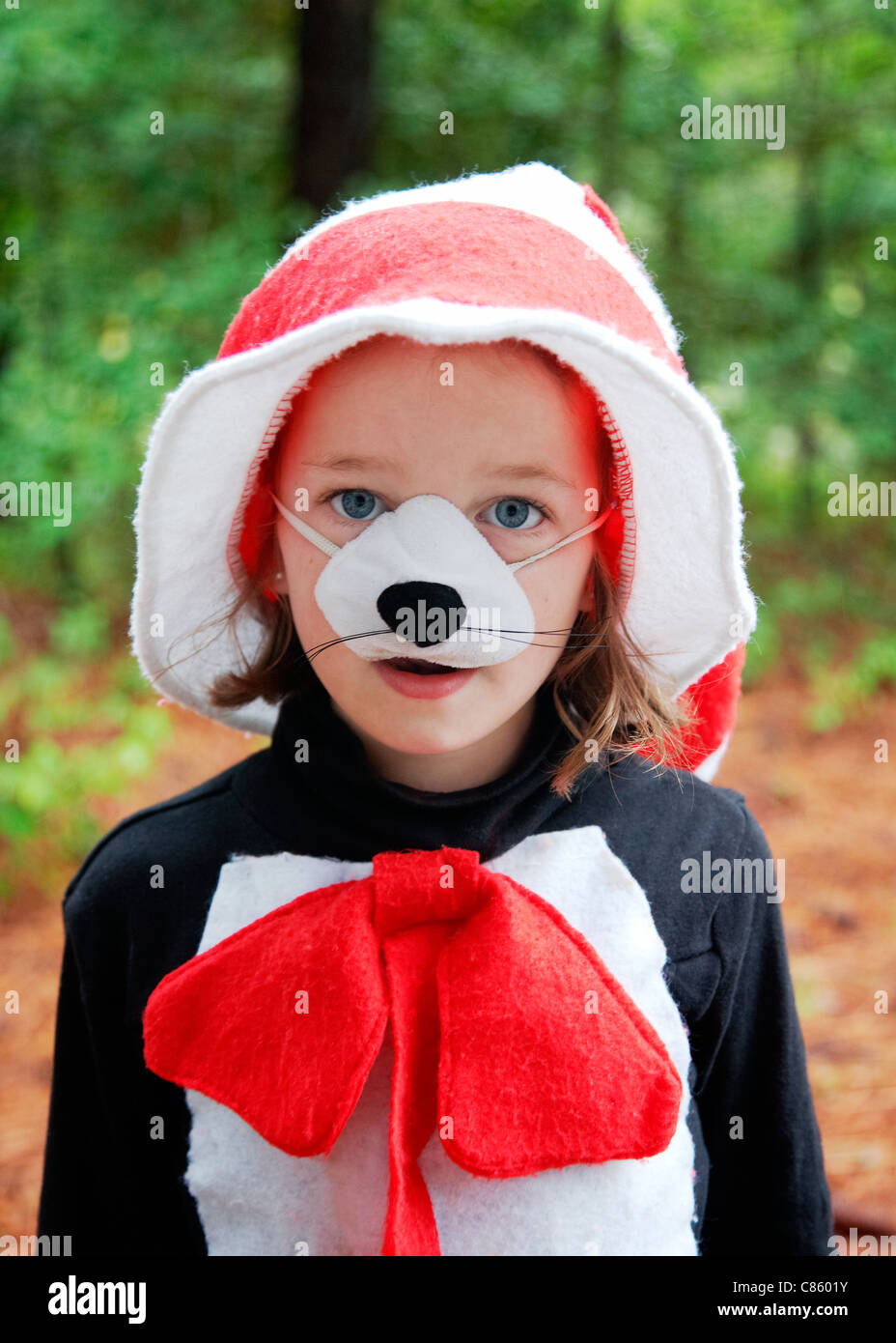 Girl dressed as cat in the hat Stock Photo