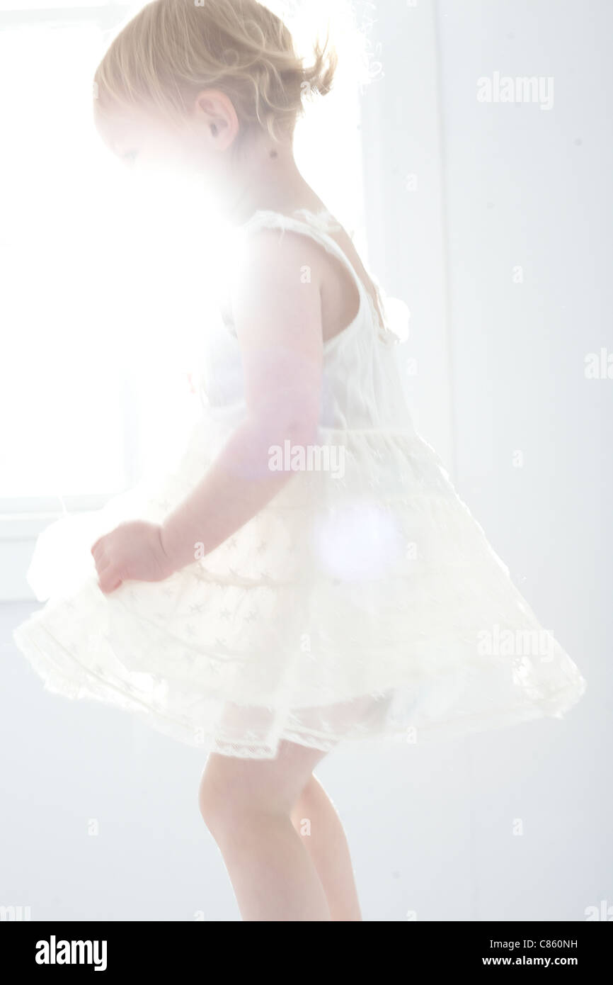 Little girl in white dress Stock Photo Alamy