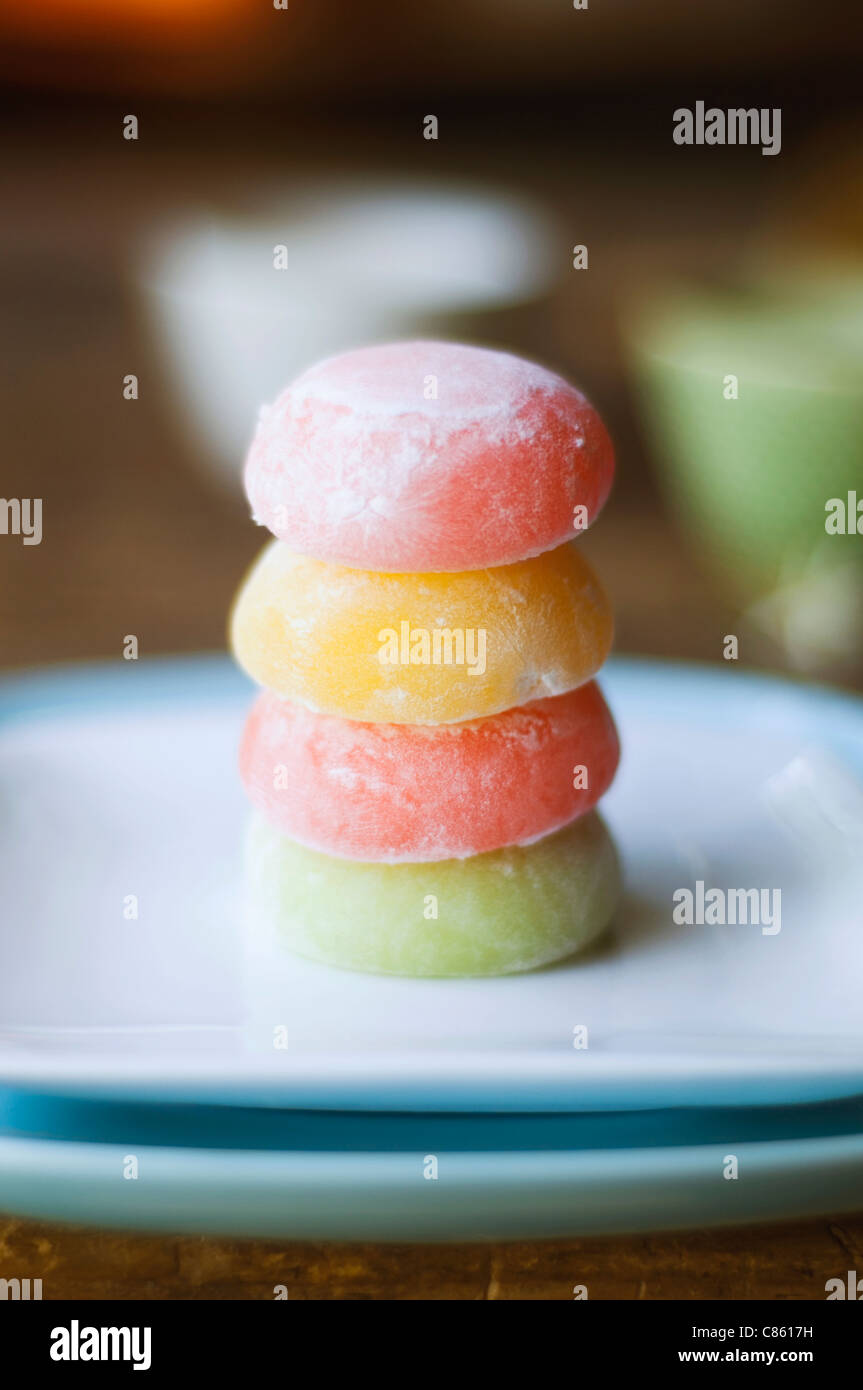 Stack of fruit rice cakes Stock Photo