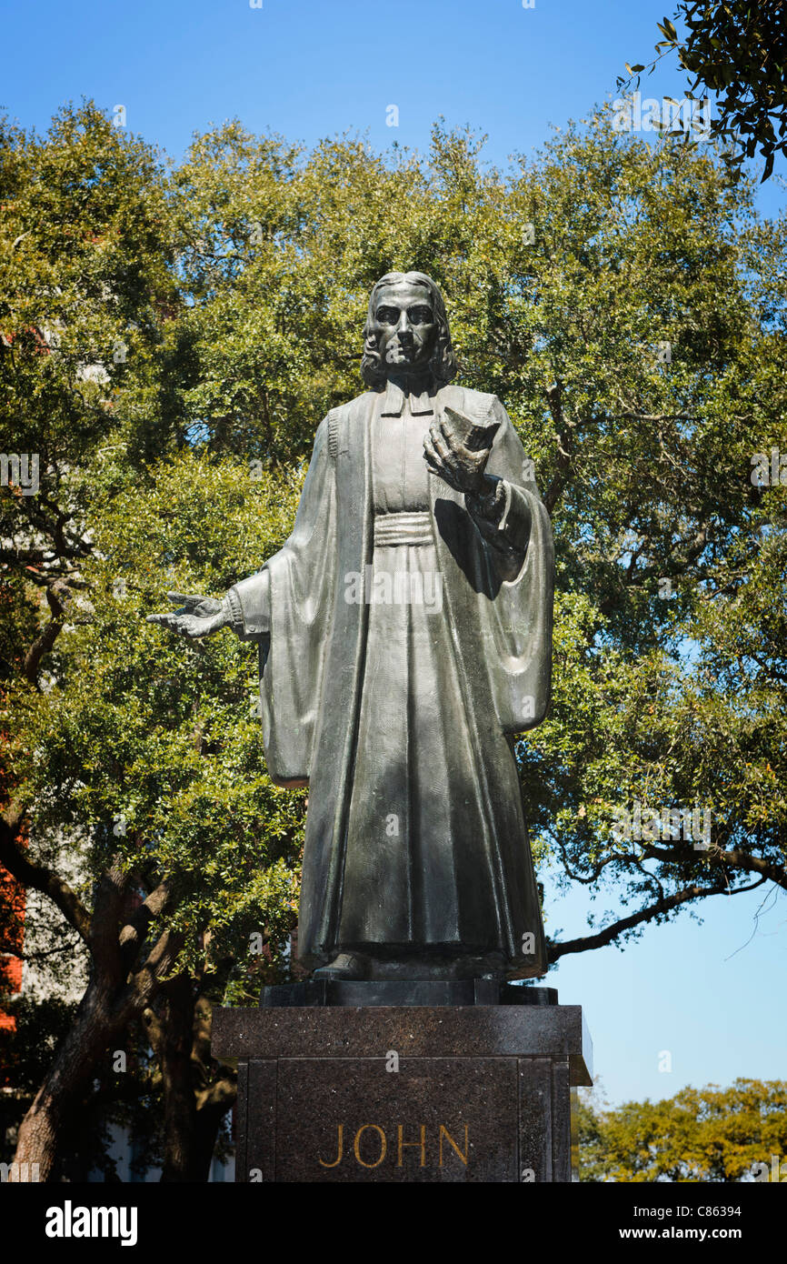 John Wesley Statue, Reynold's square, Savannah Stock Photo