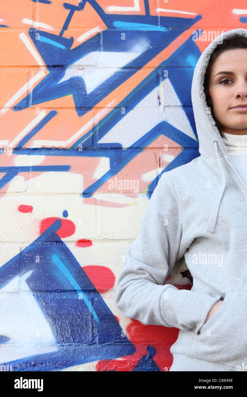 Woman wearing hoodie Stock Photo Alamy