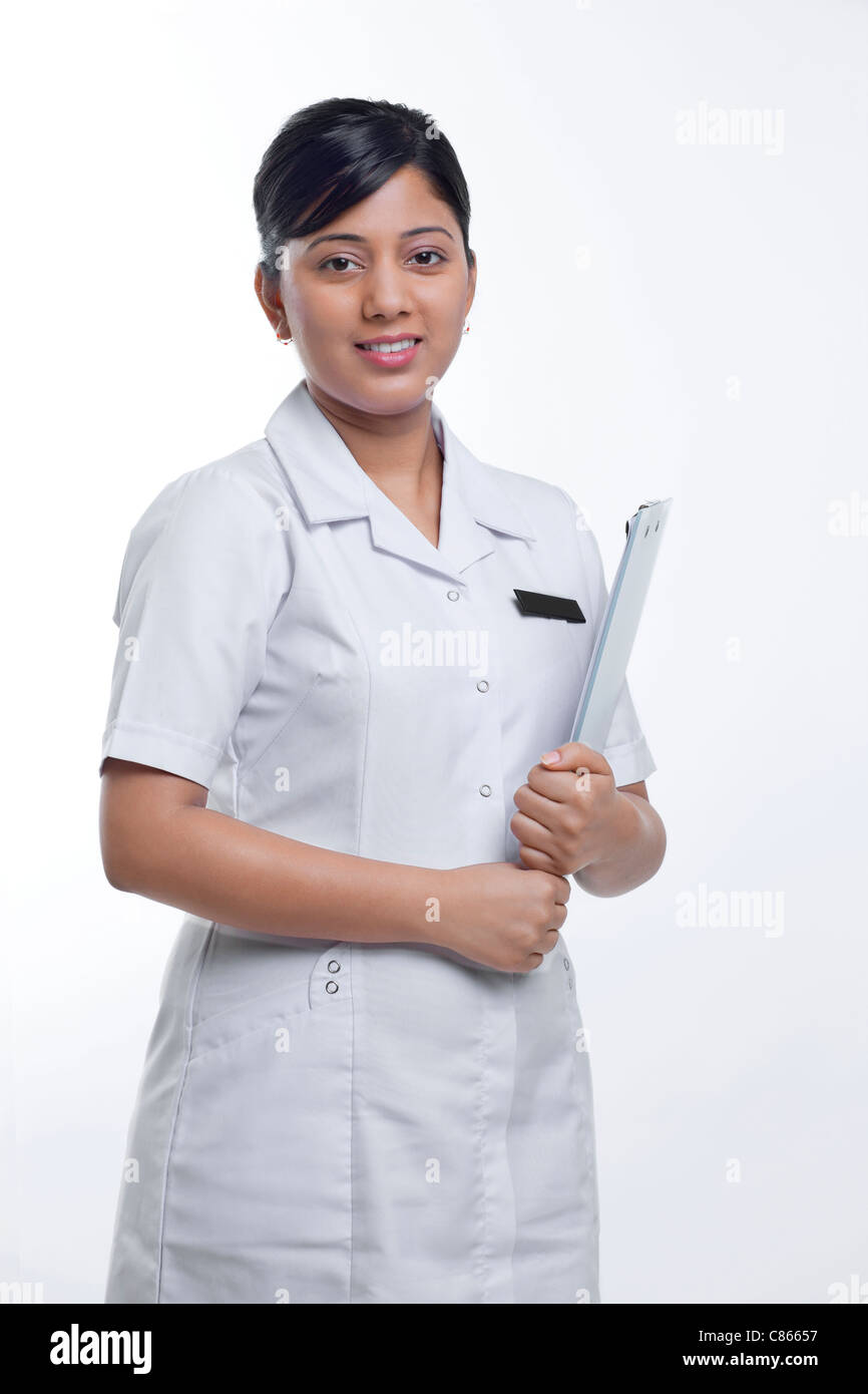 Portrait of a nurse with a clipboard Stock Photo - Alamy