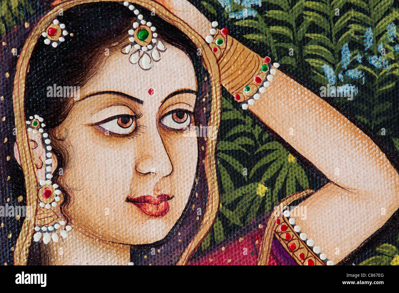 Traditional Indian oil painting on canvas of an Indian woman Gopi Stock Photo