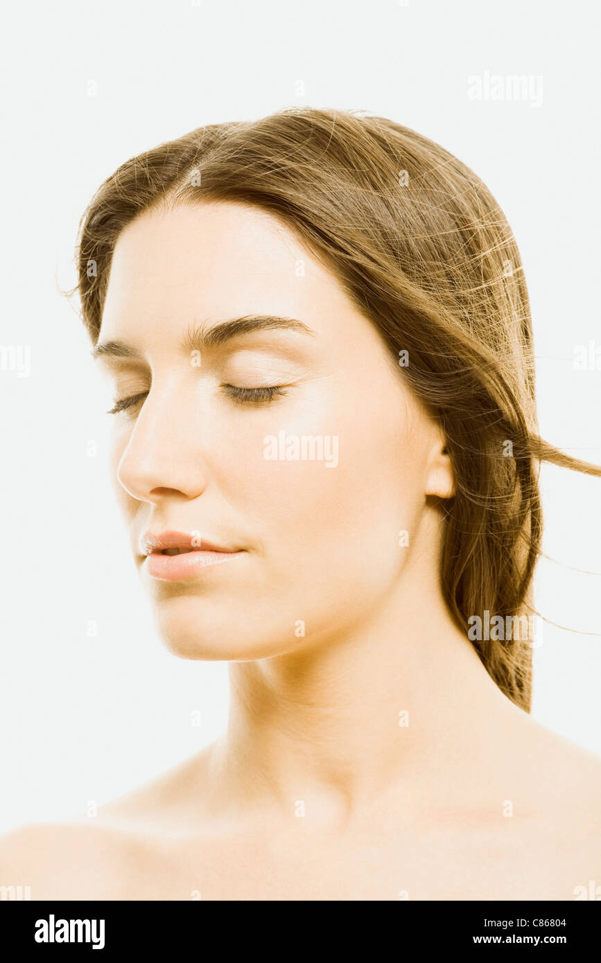 Woman with eyes closed, portrait Stock Photo Alamy