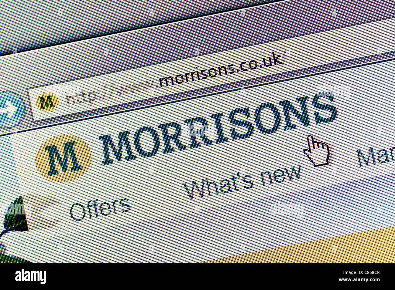 Morrisons supermarket logo and website close up Stock Photo