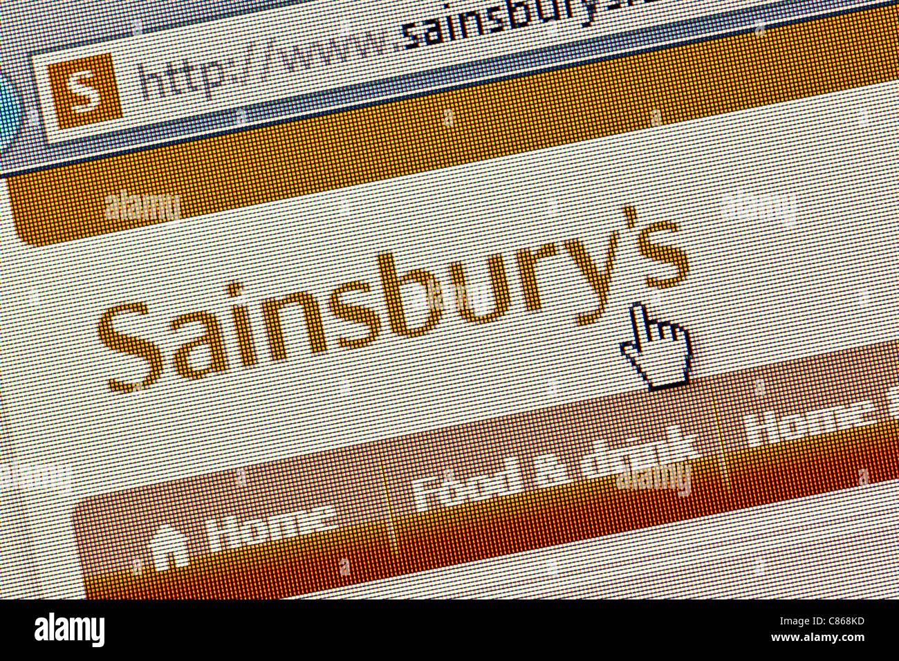 Sainsburys supermarket logo and website close up Stock Photo