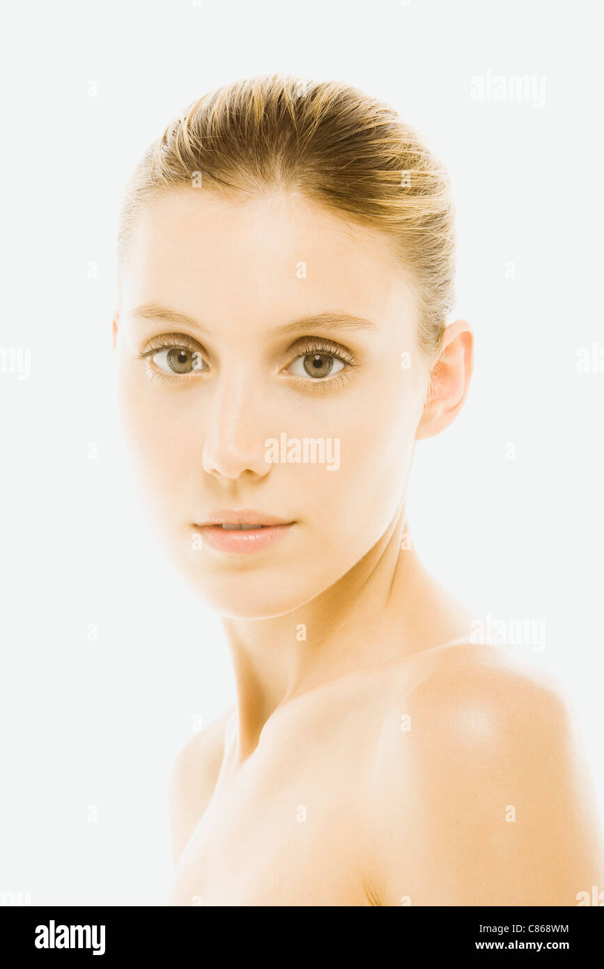 Young woman with bare shoulders, portrait Stock Photo - Alamy