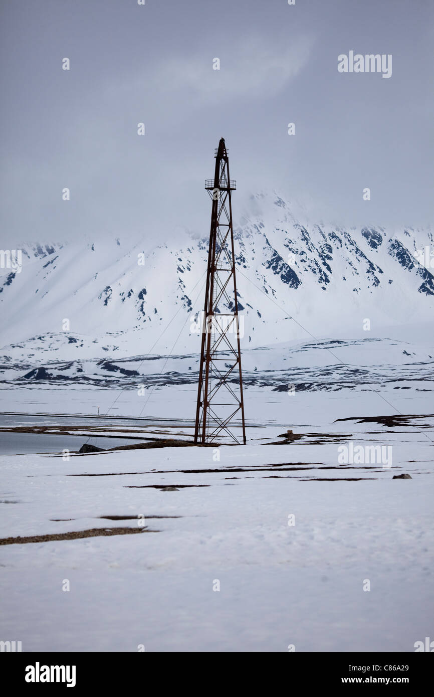 The 1926 mooring mast for the Norge, a semi rigid airship used by Roald Amundsen, in  Ny Alesund Stock Photo