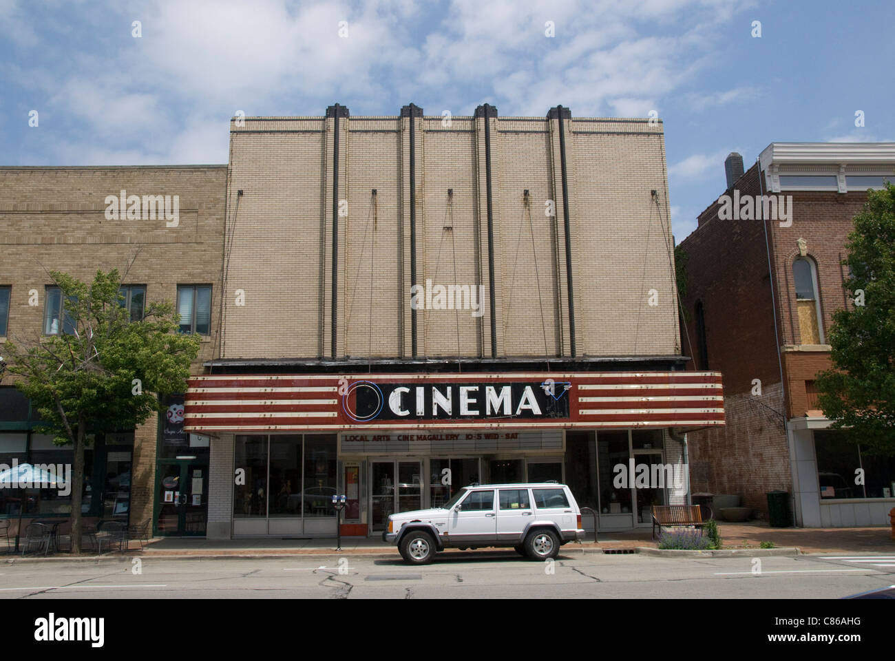 Old Style Cinema with neon signs, Urbana, Illinois, USA Stock Photo