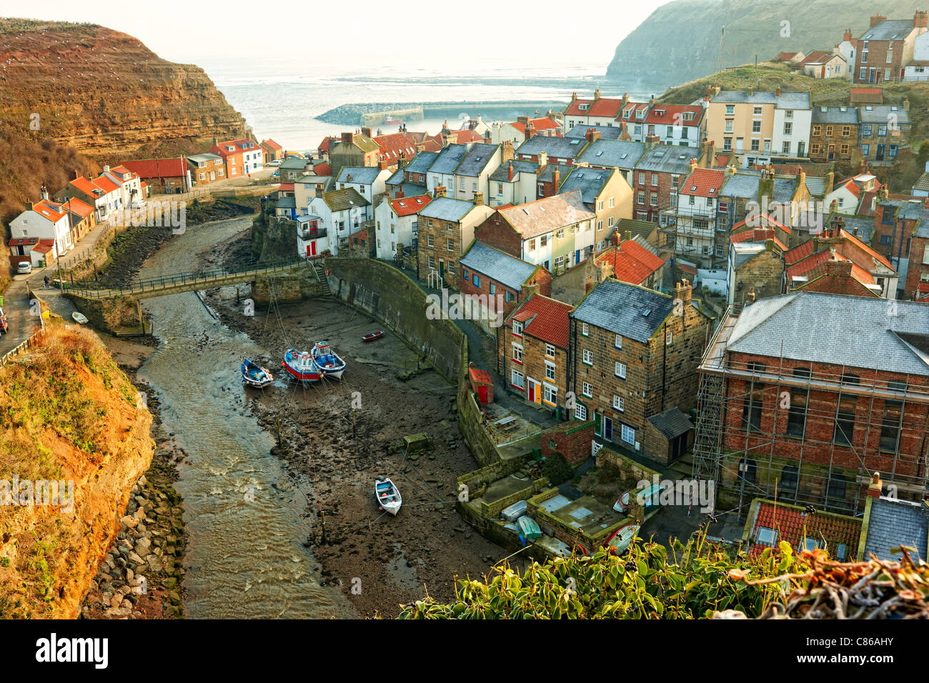 The fishing village of Staithes on the North Yorkshire coast on a frosty winter's morning Stock Photo