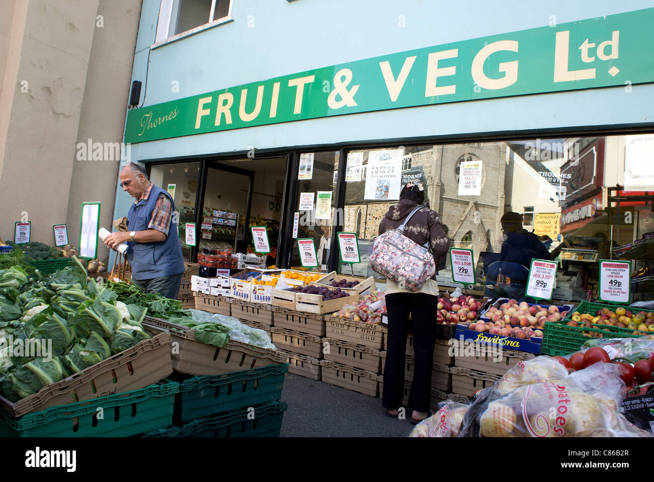 A traditional independent fruit & veg shop Stock Photo