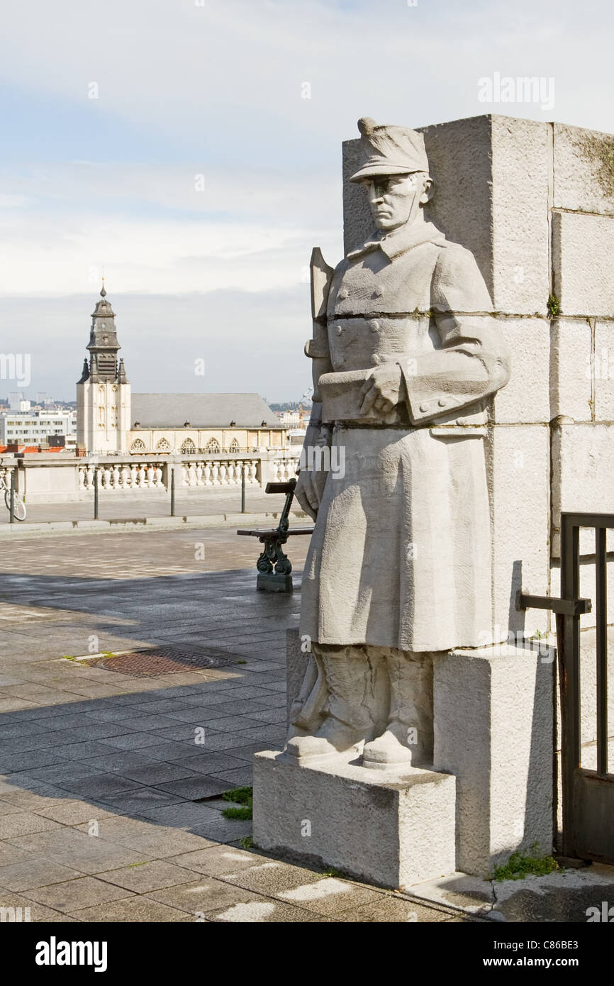 A soldier statue on Place Poelaert Plein, in front of Palais de Justice, Brussels, Belgium Stock Photo