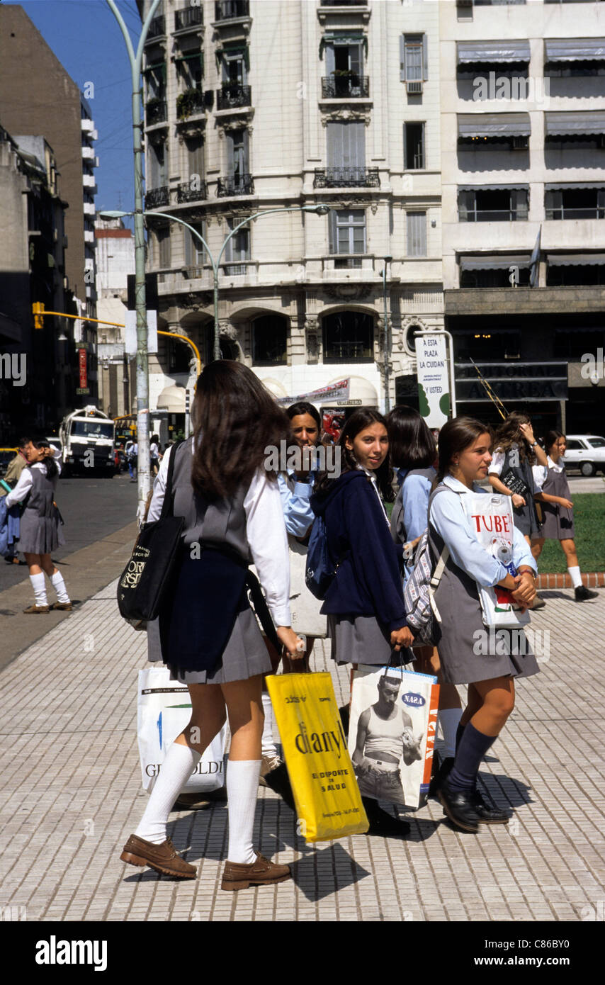 Buenos Aires, Argentina. Schoolgirls on their way home from school