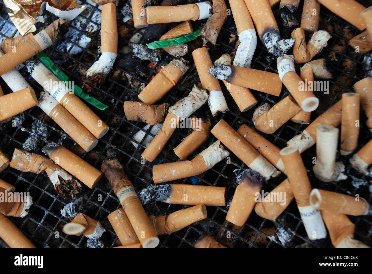Cigarette butts in an ashtray cup Stock Photo