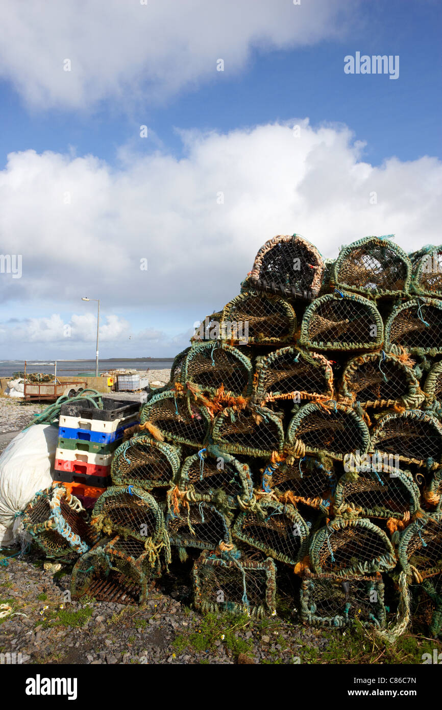 pile of lobster pots stacked in the west coast of ireland Stock Photo