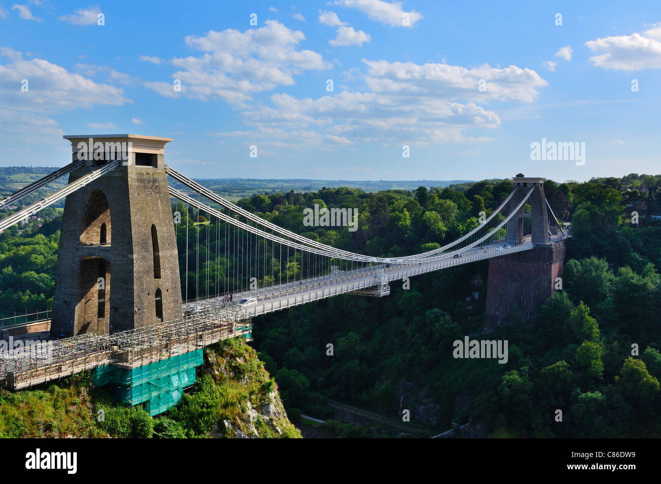 Clifton Suspension Bridge over the Avon Gorge undergoing repair, Bristol, England. Stock Photo