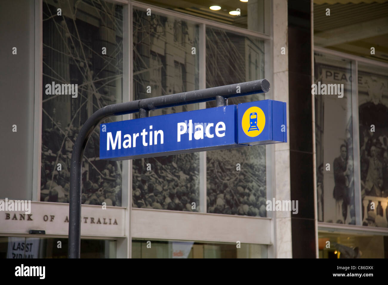 martin place railway station sign in sydneys central business district Stock Photo Alamy