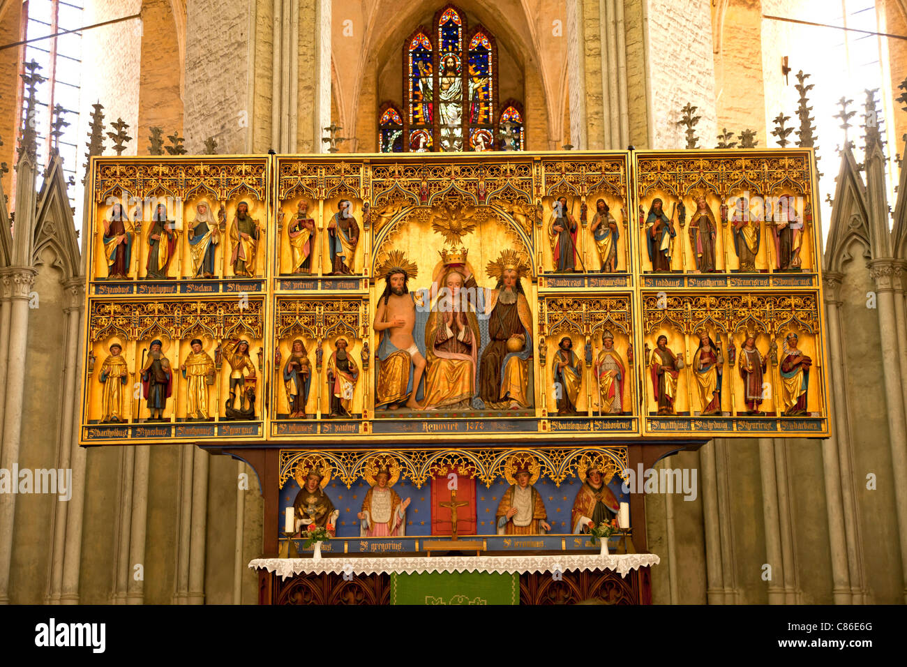 famous Altar of the Coronation Virgin Mary inside the Marienkirche or St. Mary's church, Hanseatic City of Stralsund,  Germany Stock Photo