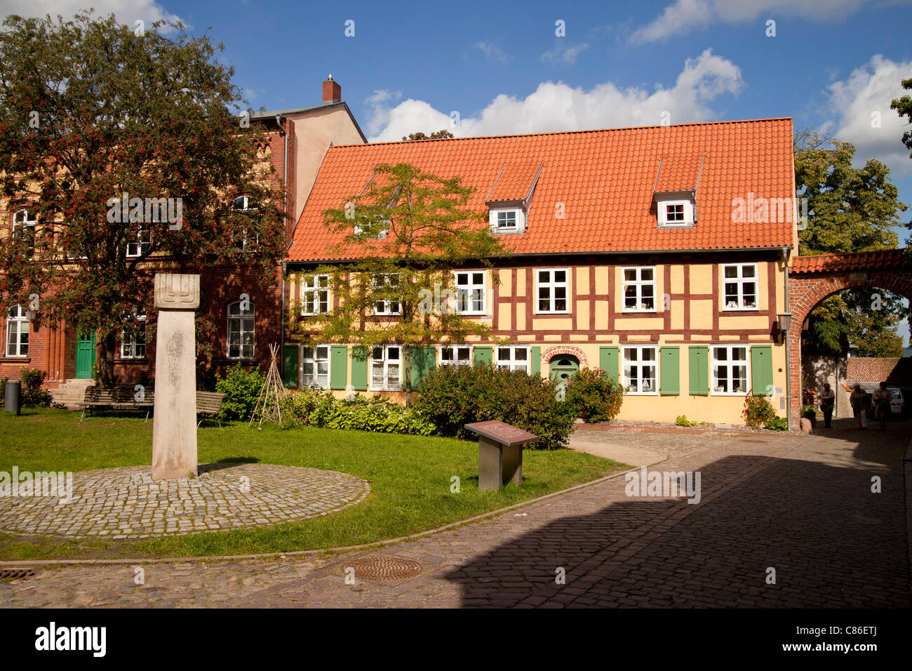 Monument stone for the cities jews at the Johanniskloster, a former Franciscan Monastery in the Hanseatic City of Stralsund, Ger Stock Photo