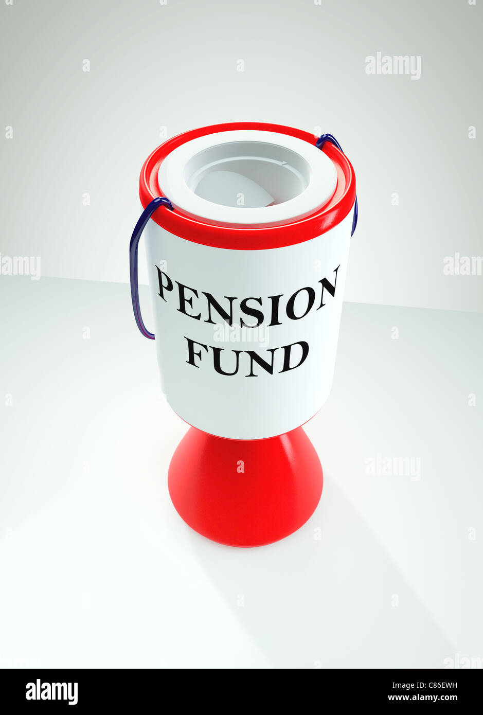 Pension Fund text on label of plastic Charity Collection box. Stock Photo