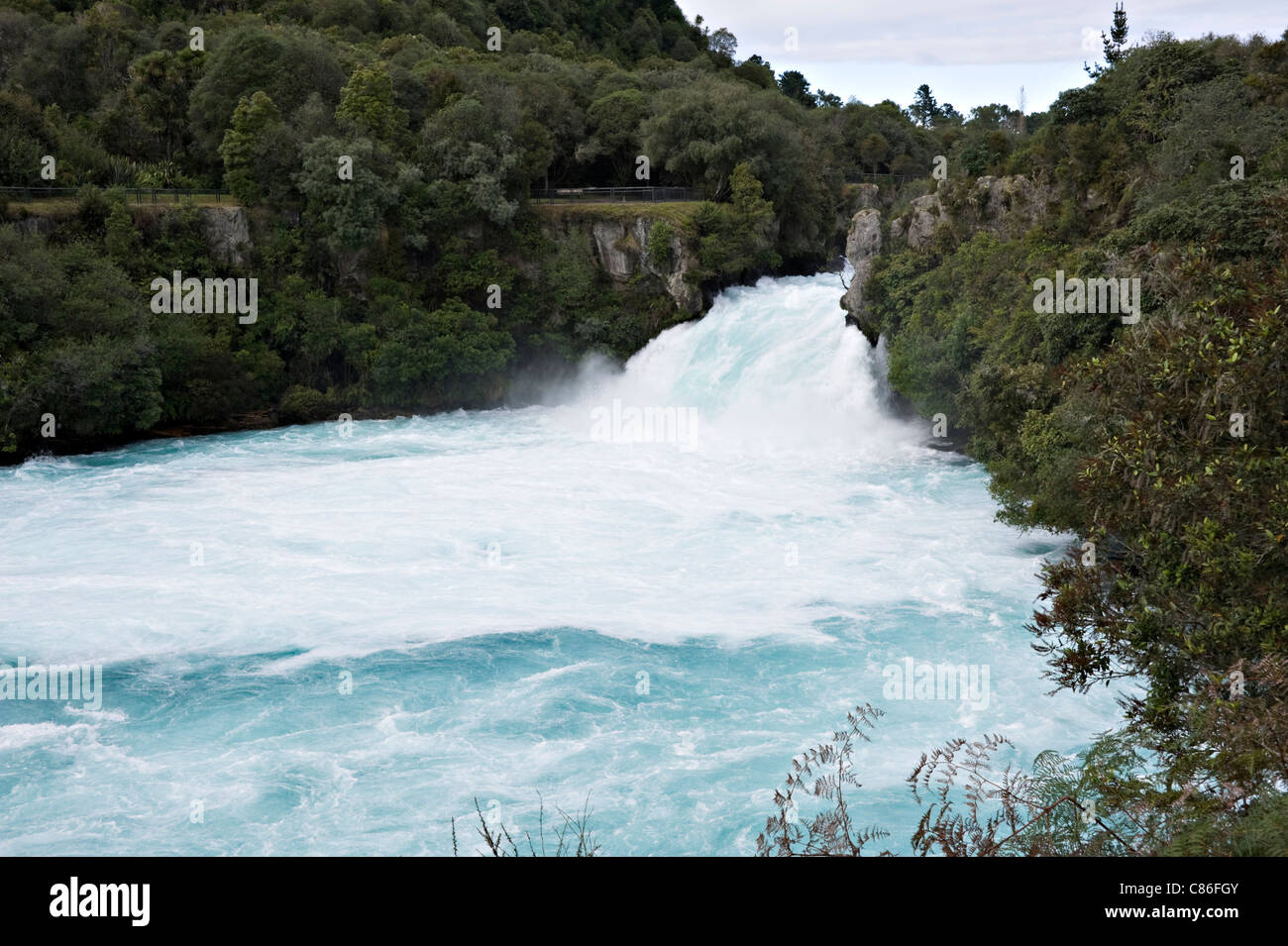 The Fast Flowing Waikato River at Huka Falls near Taupo North Island New Zealand Stock Photo