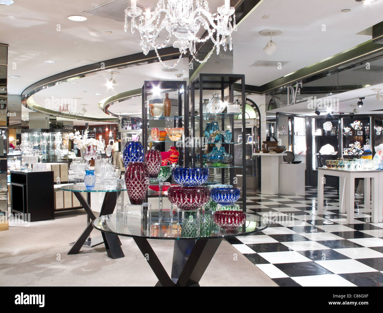 Cut Glass Display, Bloomingdale's Department Store Interior, NYC Stock Photo