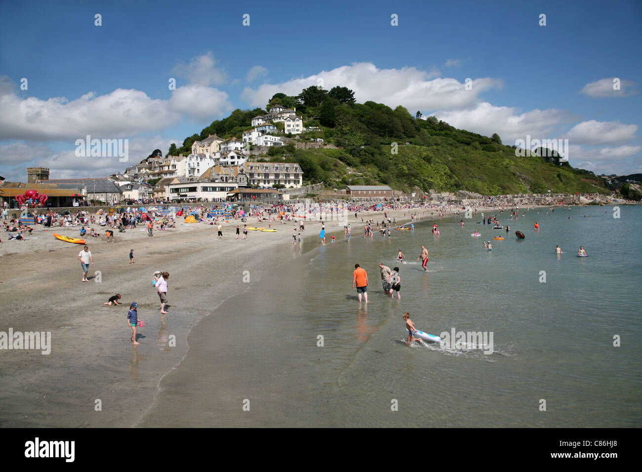 View of the beach at East Looe at the south Cornish resort of Looe Stock Photo