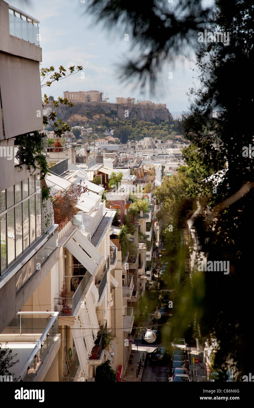 View of the Acropolis from Kolonaki. Kolonaki, literally "Little Column