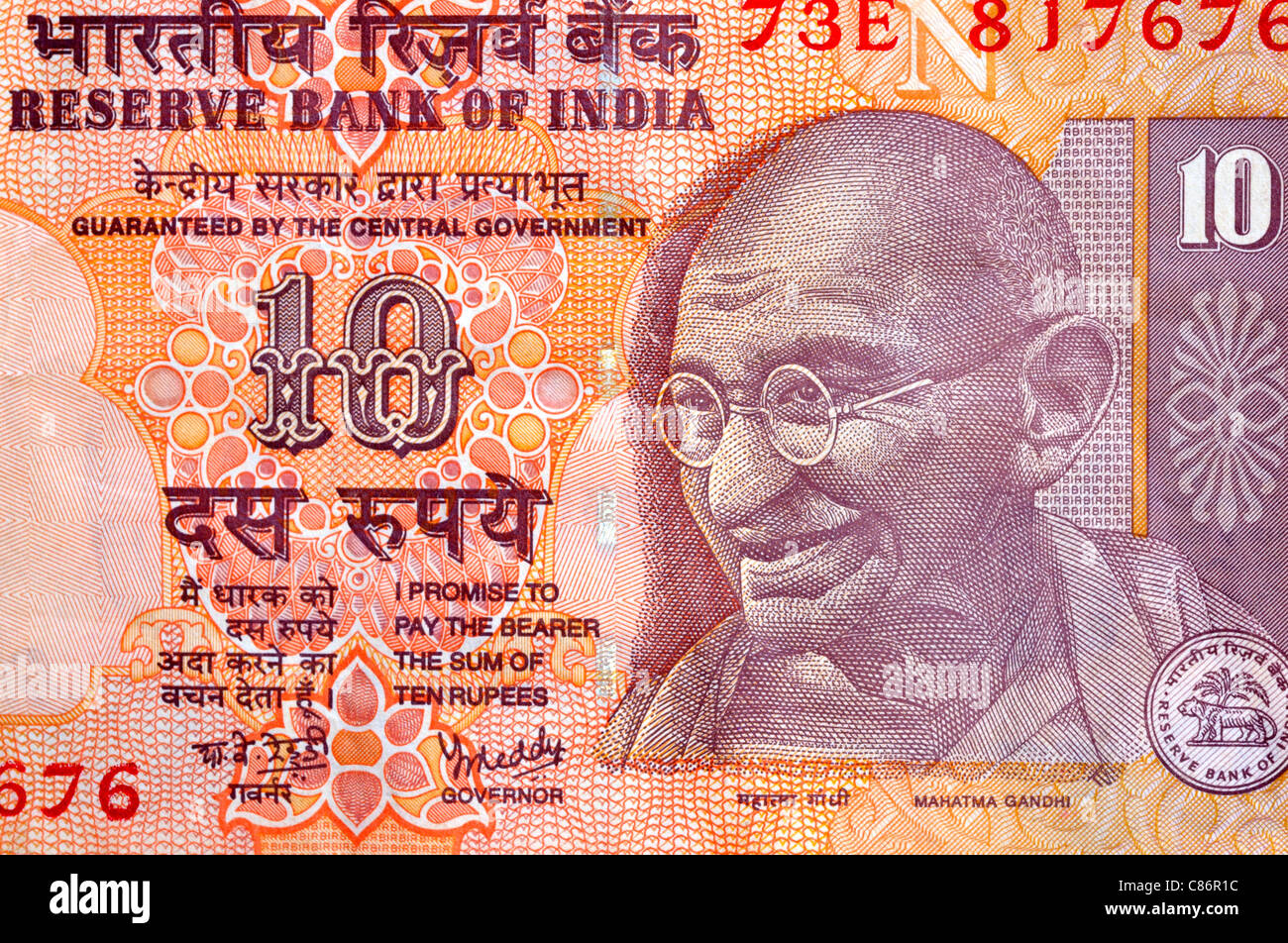 India 10 Ten Rupee Bank Note. Stock Photo