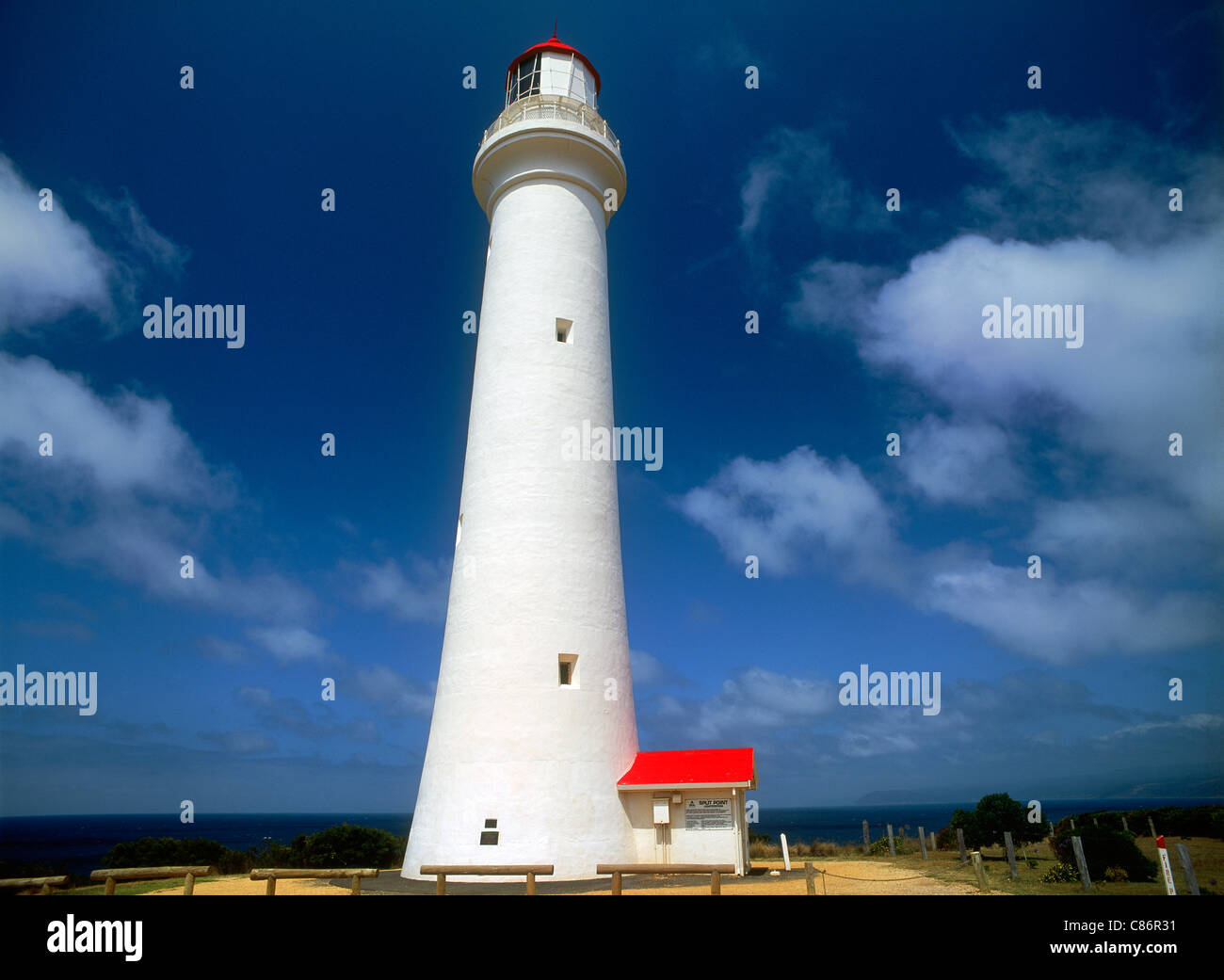 Split Point Lighthouse is a lighthouse located in Aireys Inlet, a small town on the Great Ocean Road, Victoria, Australia. Stock Photo