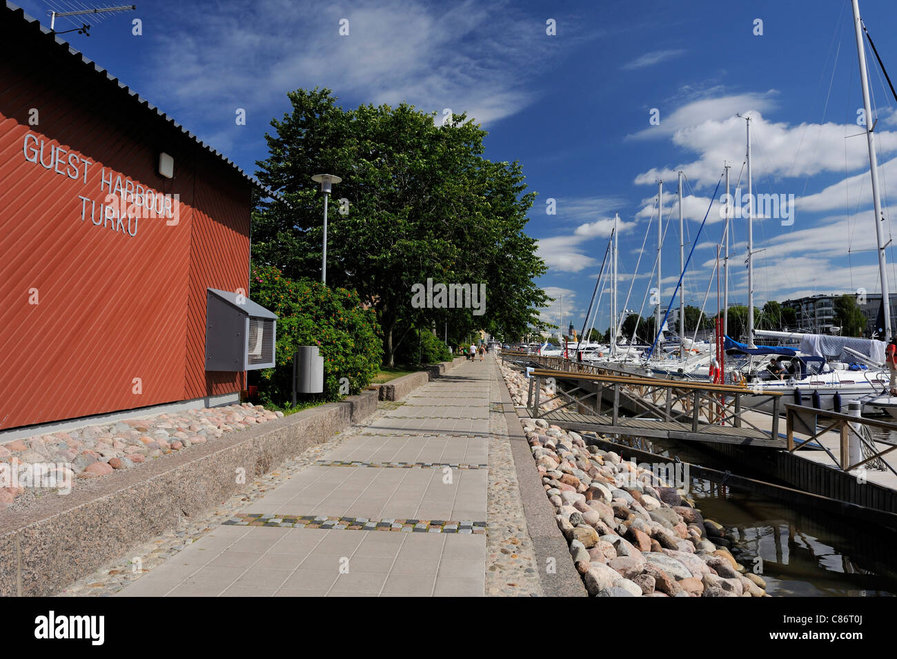 Guest Harbour of Turku town on Aurajoki river. Gueast Harbour is located in the center of Turku town, less that a kilometer from Stock Photo