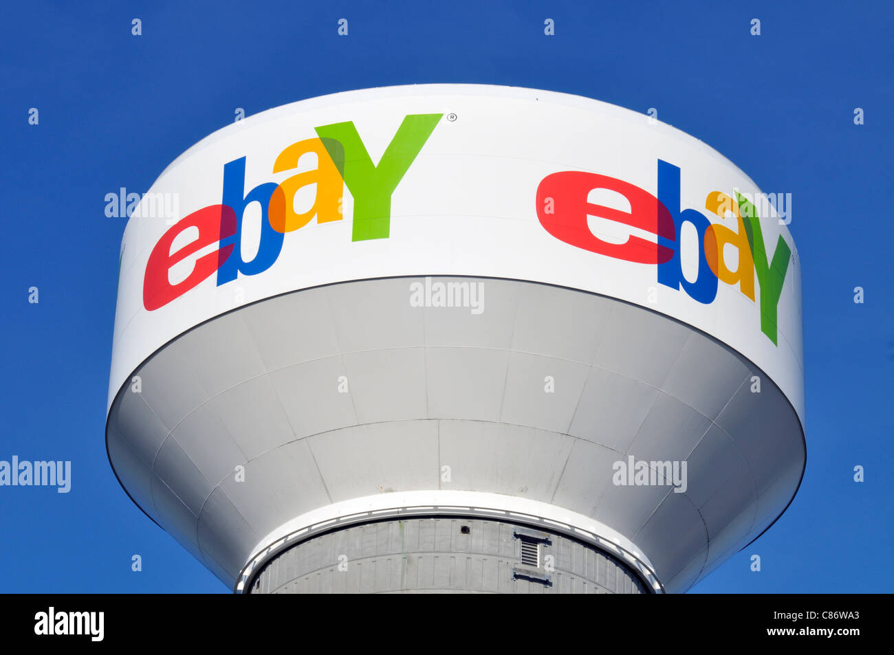 ebay logo on water tower on a clear blue sky day. USA Stock Photo