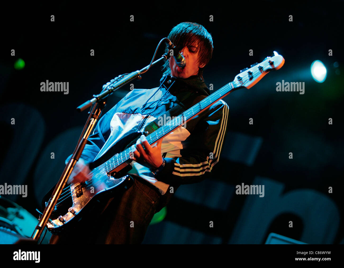 BELFAST, UNITED KINGDOM - AUGUST 14: Andy Hopkins of The Enemy performs at Day two of the Belsonic Event, Custom House Square, Belfast, 14th August 2008 Stock Photo