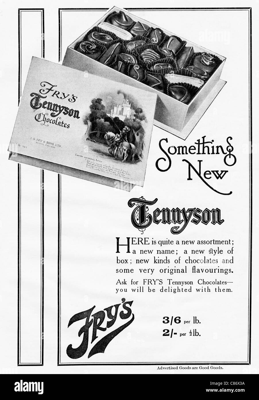 Original 1920s magazine advertisement advertising FRY'S TENNYSON CHOCOLATES Stock Photo