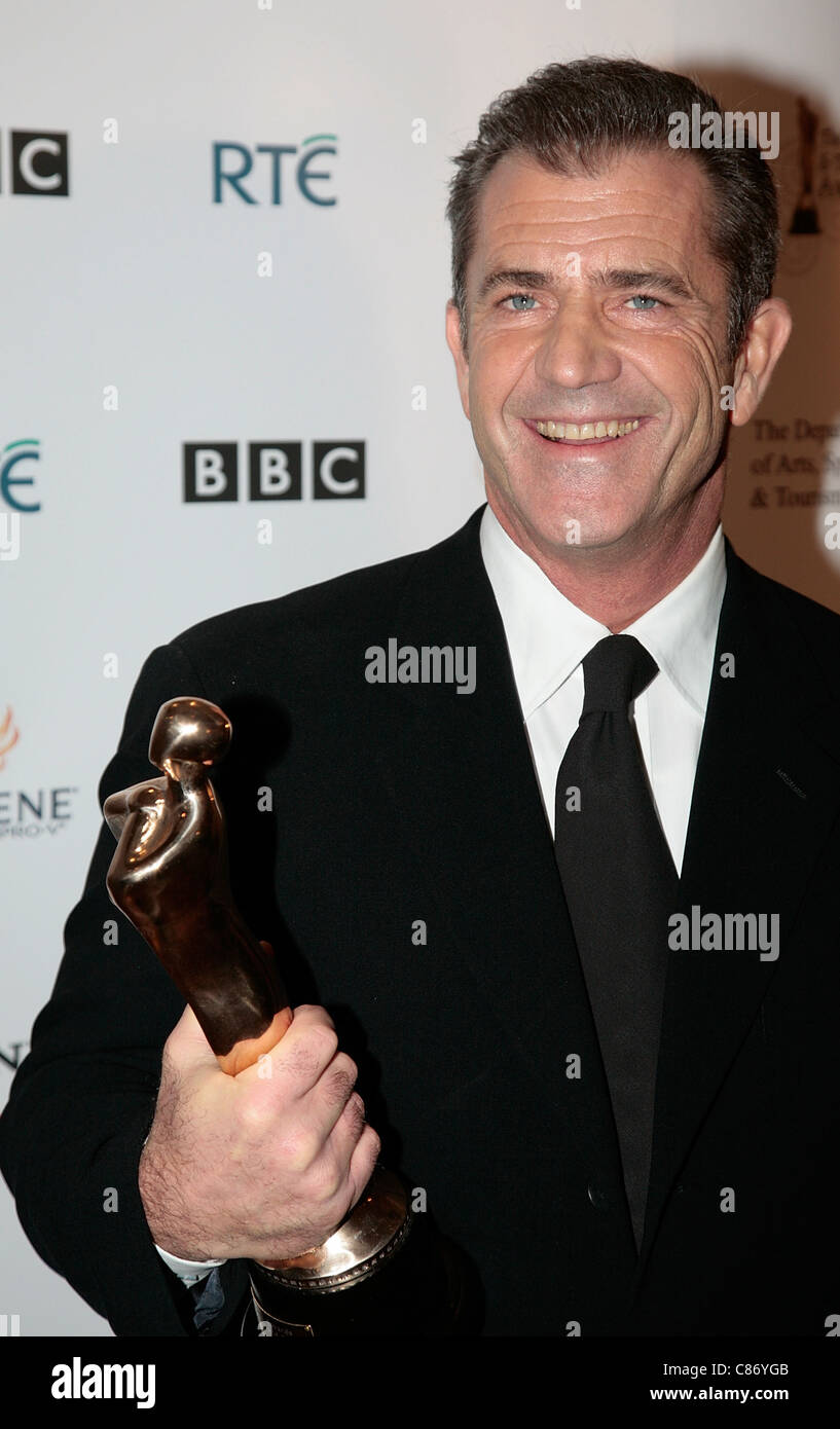 DUBLIN, IRELAND - FEBRUARY 17: Mel Gibson with his Outstanding Contribution to World Cinema Award at the Irish Film and Television Awards DUBLIN, IRELAND - FEBRUARY 17 Stock Photo