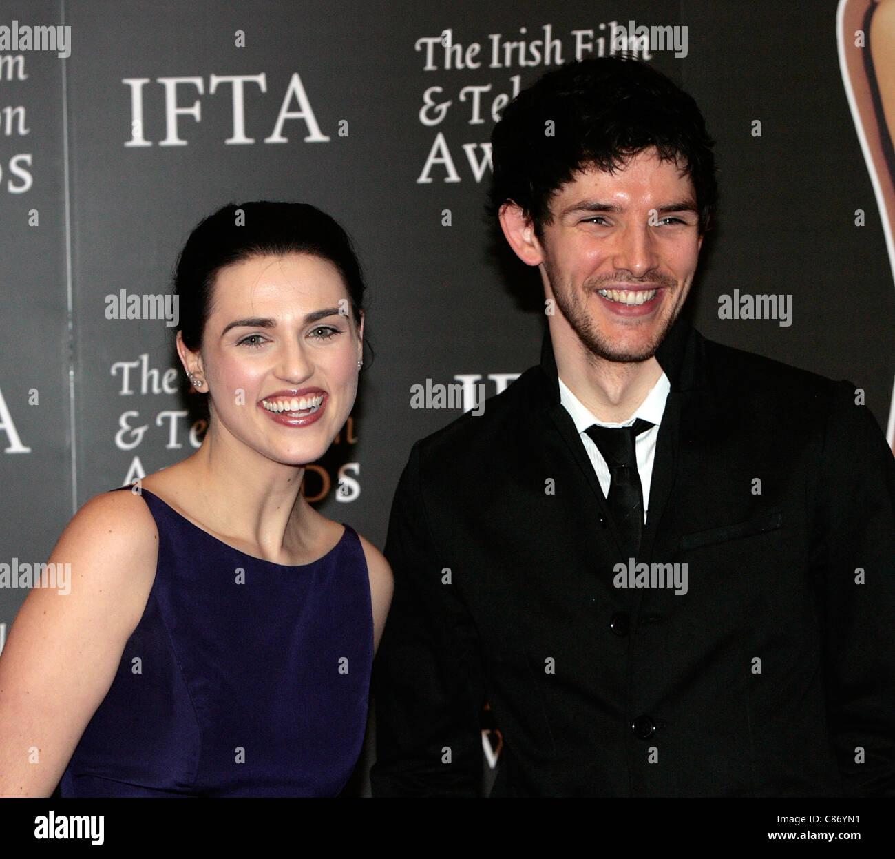 DUBLIN, IRELAND - FEBRUARY 14: Katie McGrath and Colin Morgan arrive at the 6th Annual Irish Film and Television Awards at the Burlington Hotel on February 14, 2009 in Dublin, Ireland Stock Photo