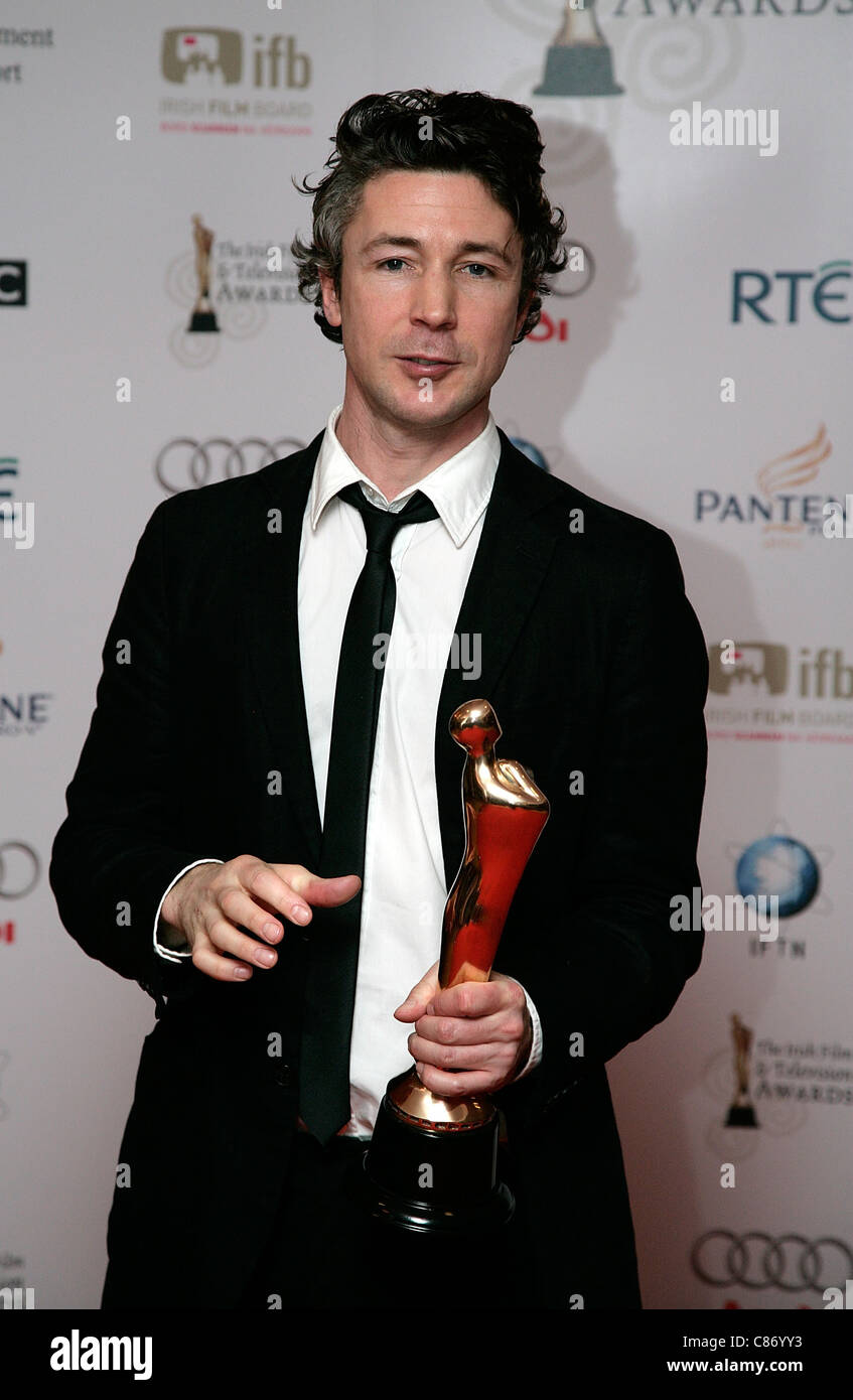 DUBLIN, IRELAND - FEBRUARY 14: Aidan Gillen with his Actor in a Lead Role - Television award attends the press room at the 6th Annual Irish Film and Television Awards at the Burlington Hotel on February 14, 2009 in Dublin, Ireland Stock Photo