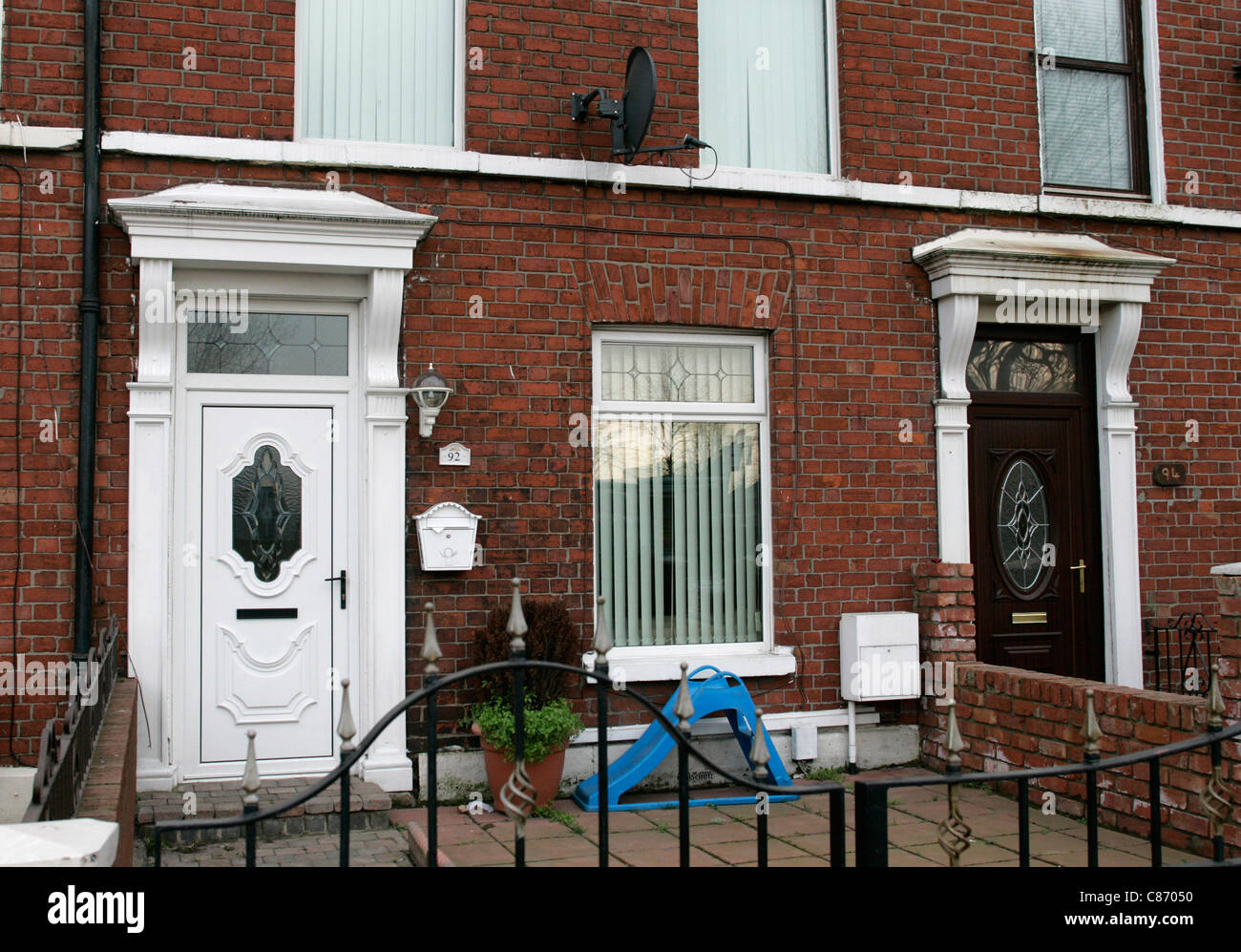 The former family home of Robert McCartney and partner Bridgeen Hagans on the Mountpottinger road in the Short Strand, Belfast. Photo taken on the eve of his first anniversary. Stock Photo