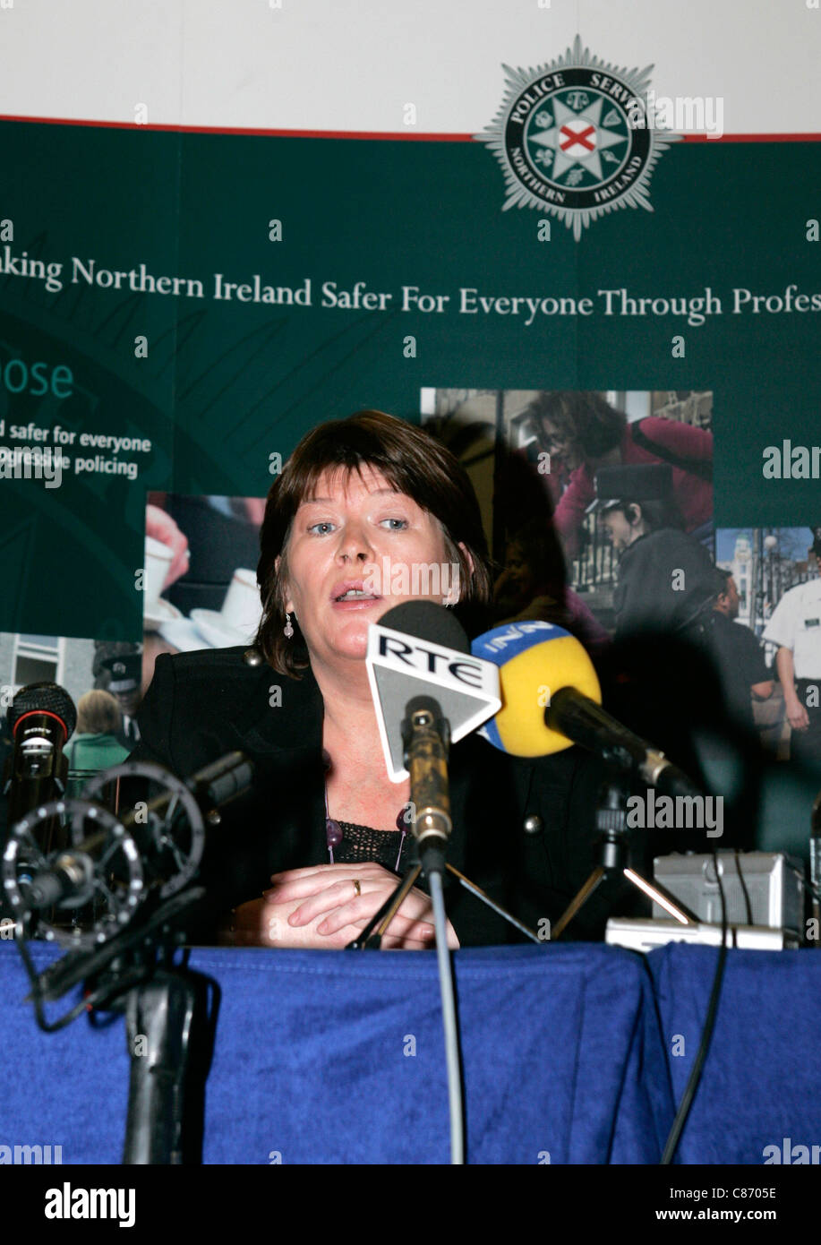 Paula McCartney at the PSNI press conference requesting further information about the murder of their brother Robert McCartney in Belfast one year ago. Stock Photo