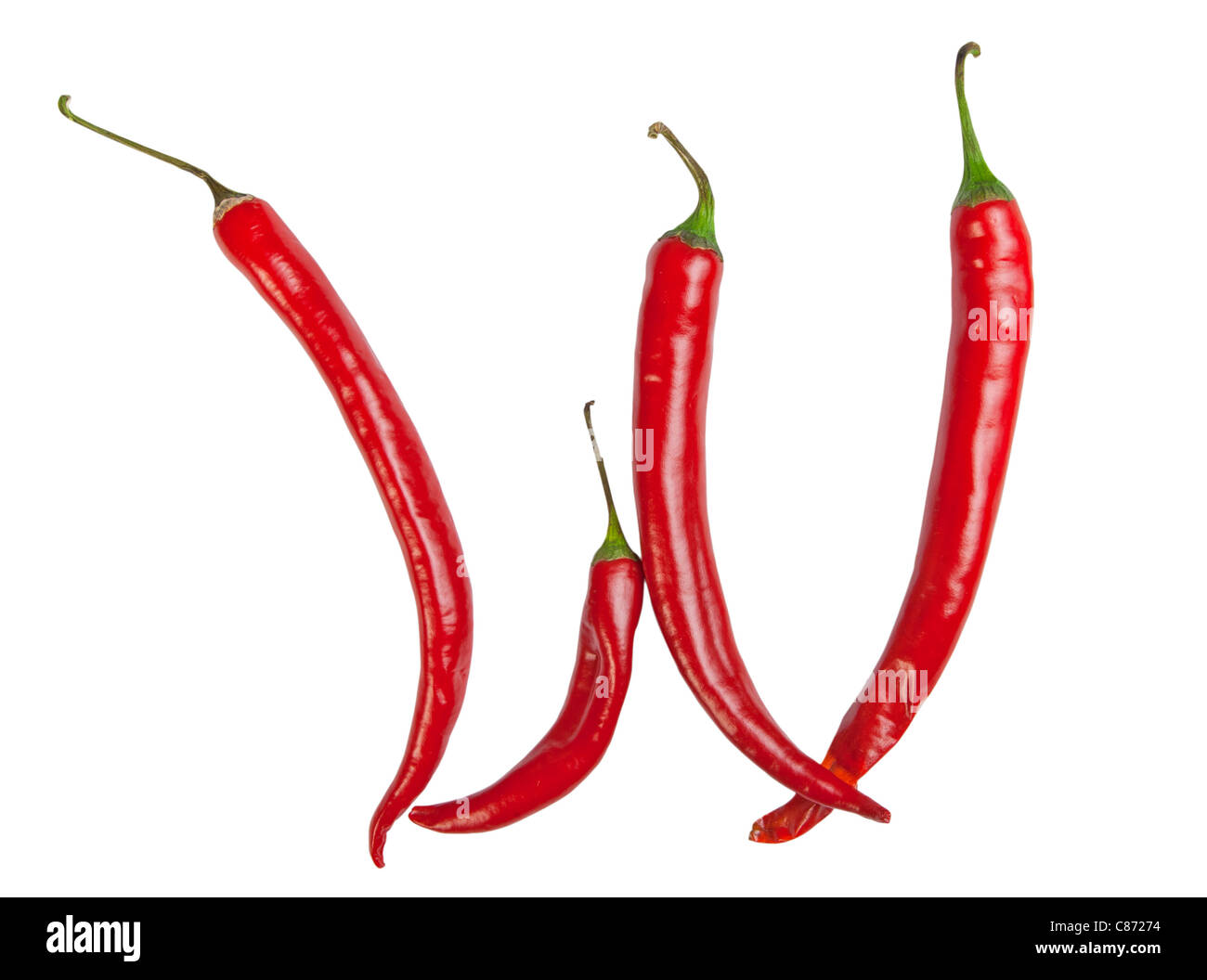 w letter made from chili, with clipping path Stock Photo